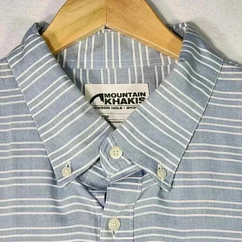 Mountain Khakis Mens Button Down Shirt XXL Blue White Stripe Long Sleeve Wyoming